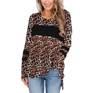 Fall Long Sleeve Side Split Loose Casual Pullover Color Block Tunic Top